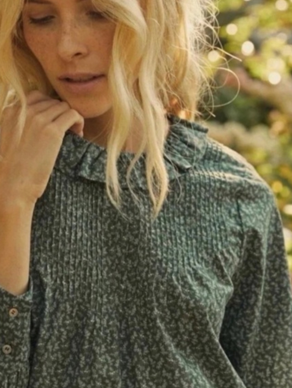 DOEN Plum Blouse Large Green Long Sleeve